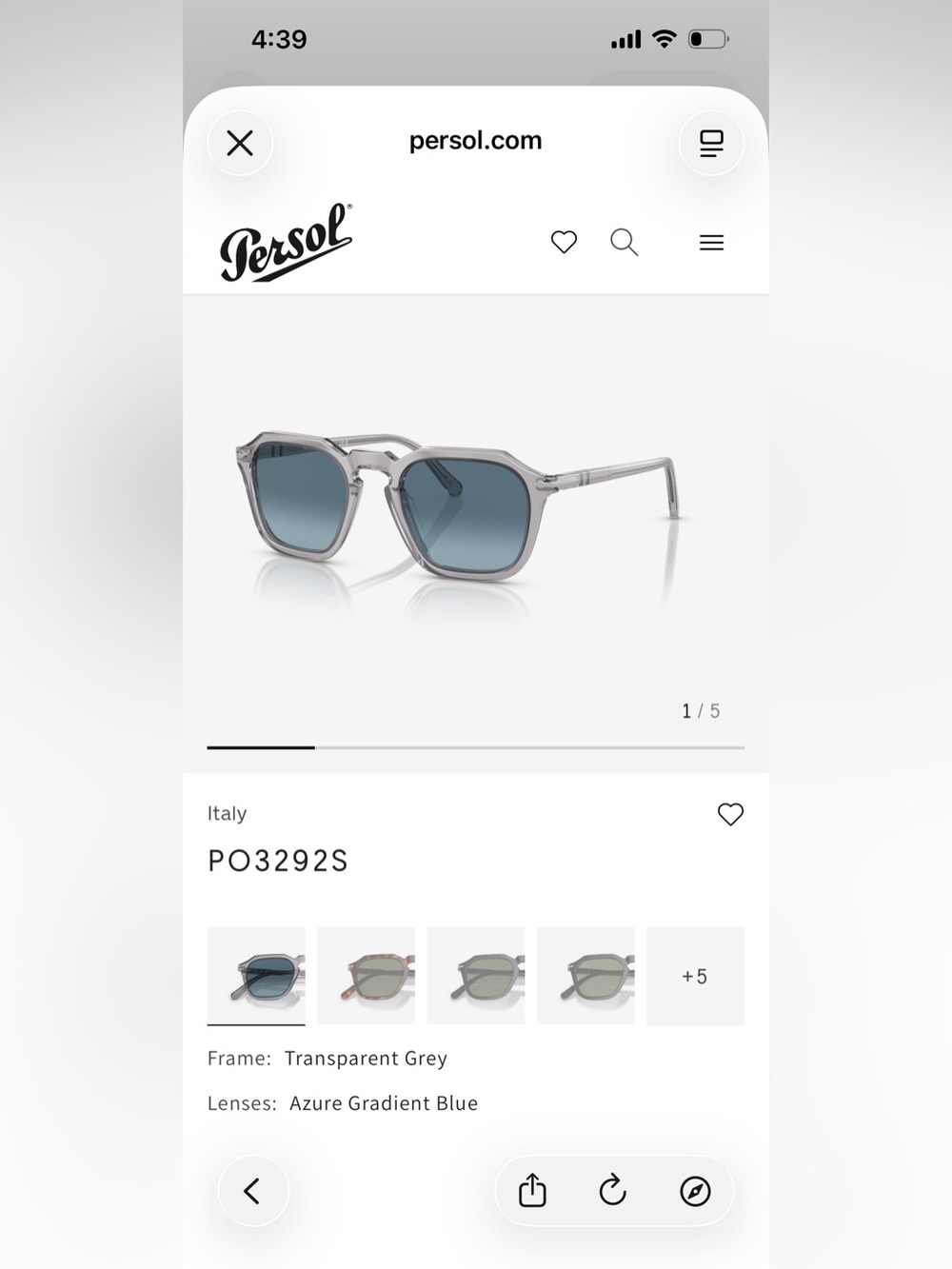 Persol PO3292S - Transparent Grey Sunglasses with Blue Gradient Lenses